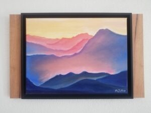 Handgemalte Ölbild Berge Sonnenuntergang