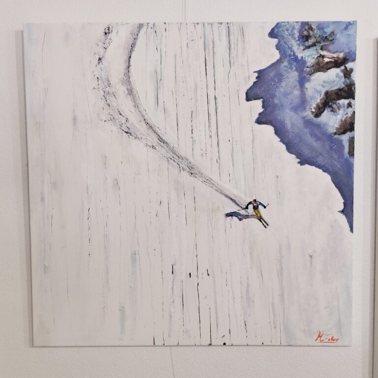 Skifahrer Abfahrt Acrylbild handgemalt