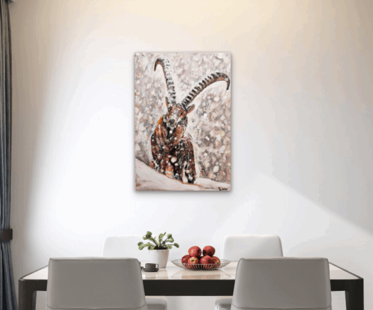 Steinbock im Schneesturm