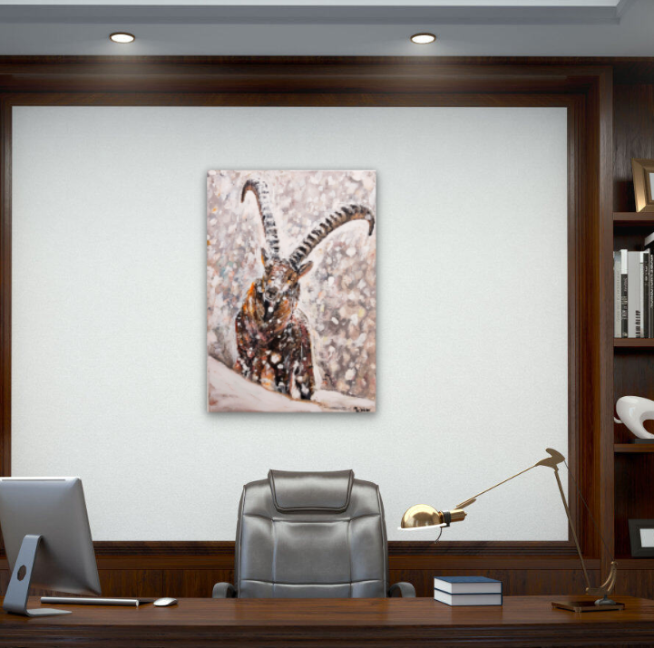 Steinbock im Schneesturm